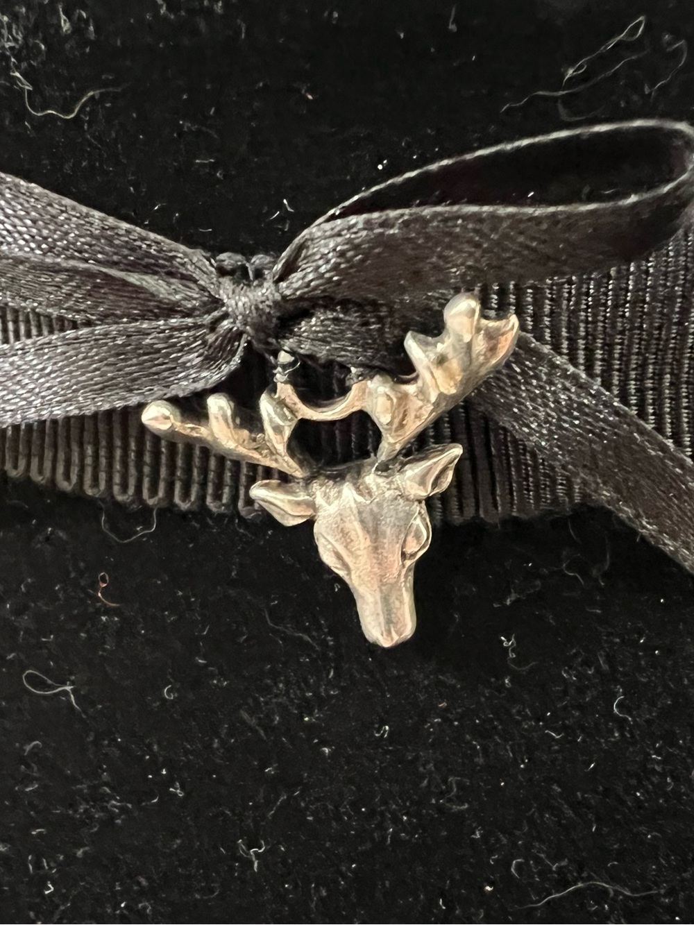 Black Ribbon Choker with Silver Stag Pendant